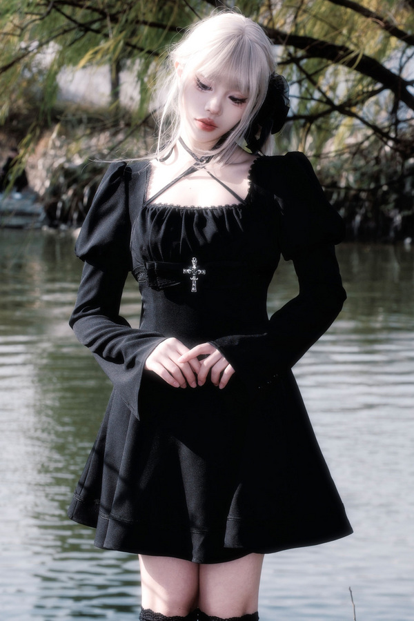 ladies flared dresses Dark Gothic Girl Flared Dress – Belchic