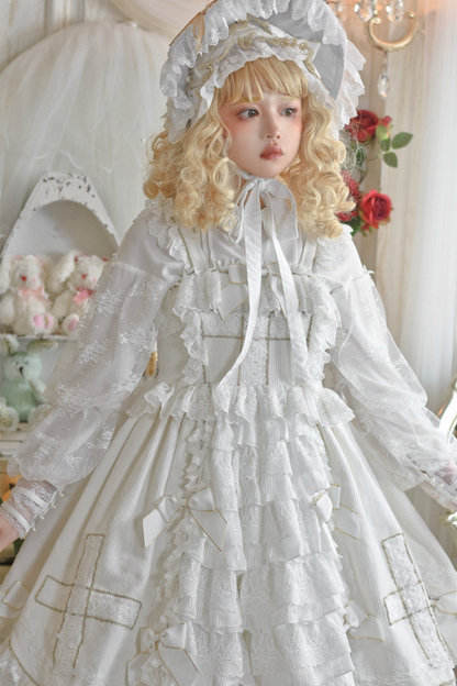 ゴシックドールレースジャンパースカート+ベイビーキャップ+ヘアバンド+ショール