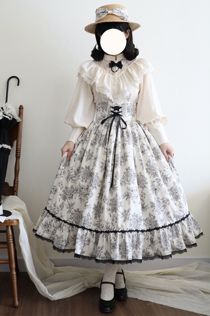 Sketch Wild Rose Elegant Herringbone Lolita Skirt