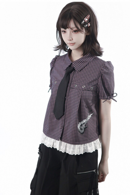 Puff Sleeve Shirt + Shorts + Tie