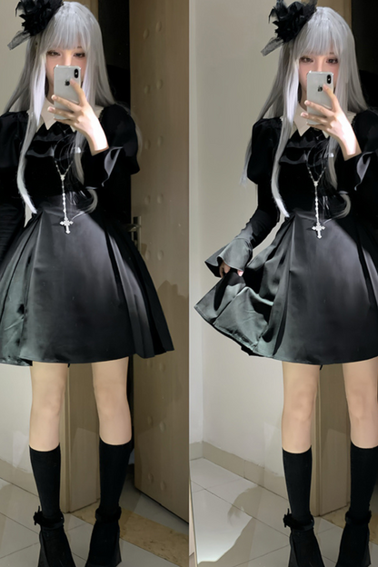 Gothic Lolita Fishbone Waist Slimming Dress + Shirt + Long Skirt