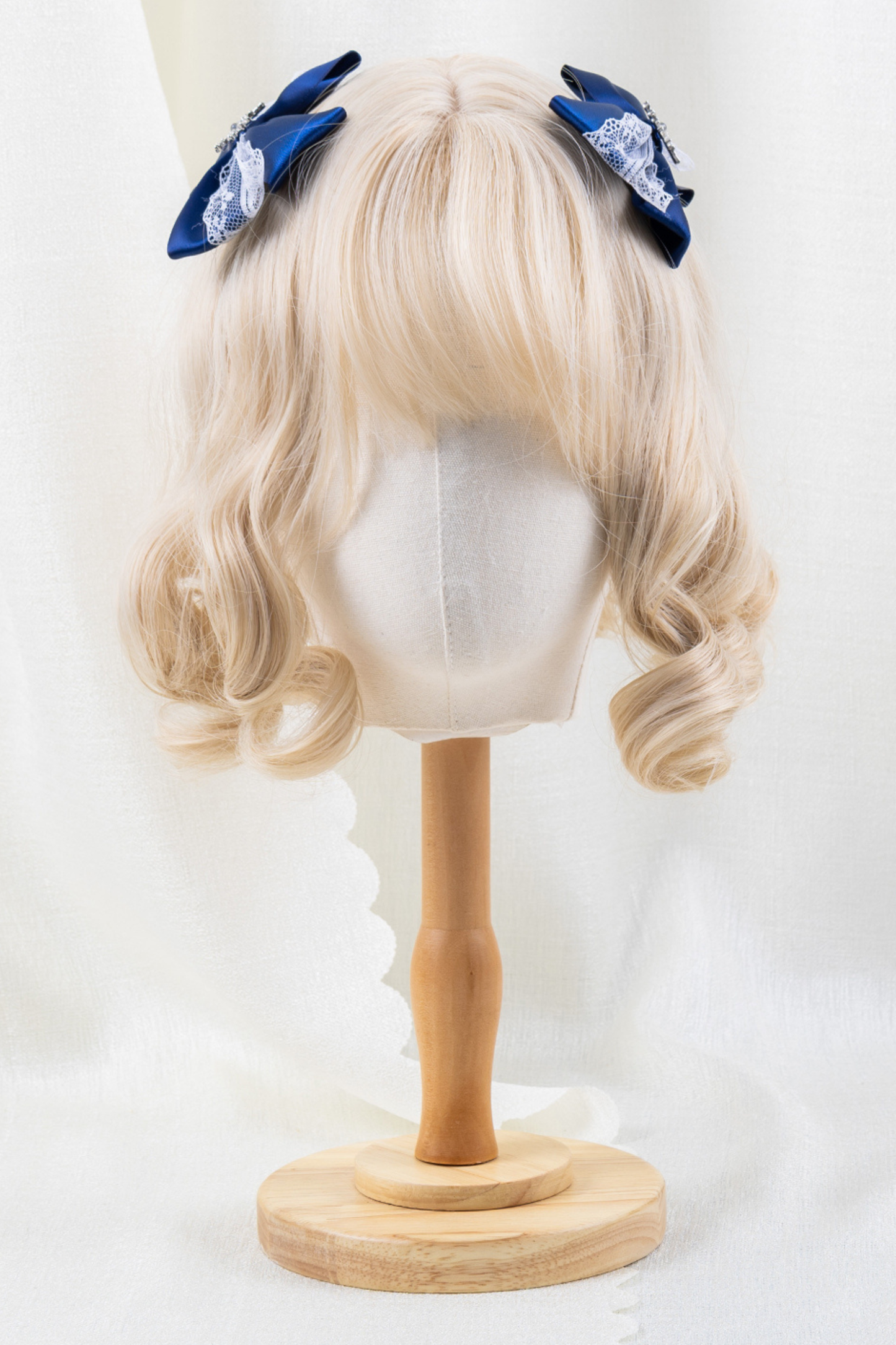 ネイビーブルーロリータボンネット+ヘアバンド+ハットクリップ+リボンクリップ