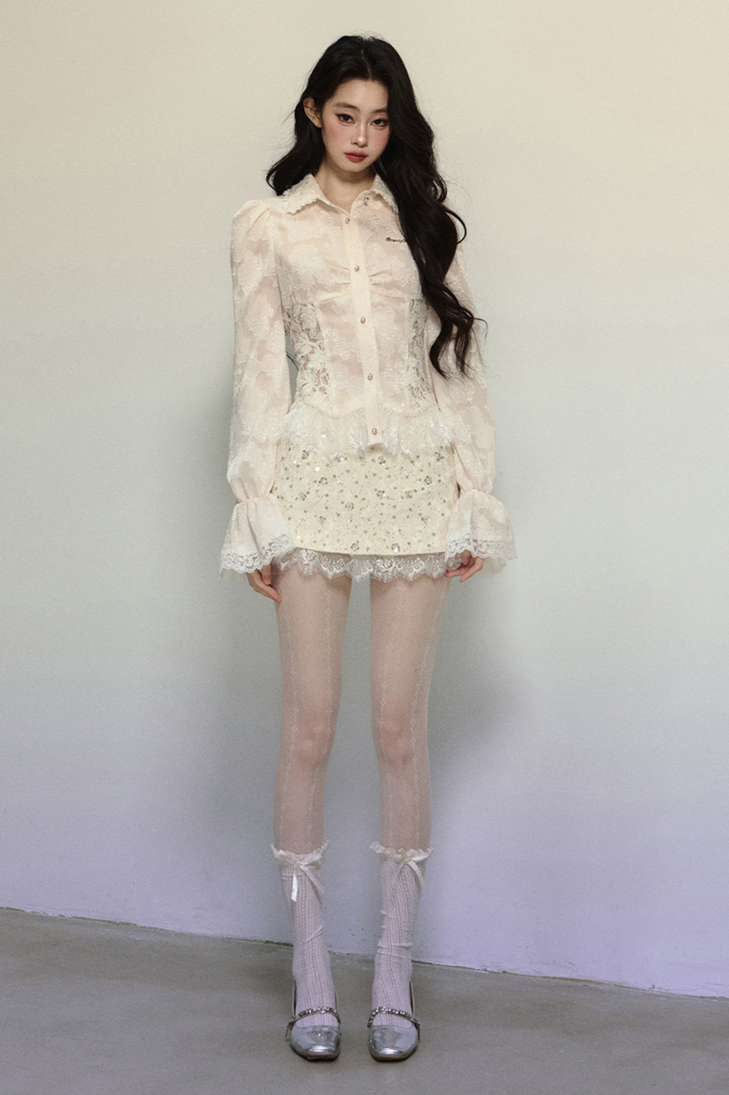 Flower Haratake French Lace Shirt