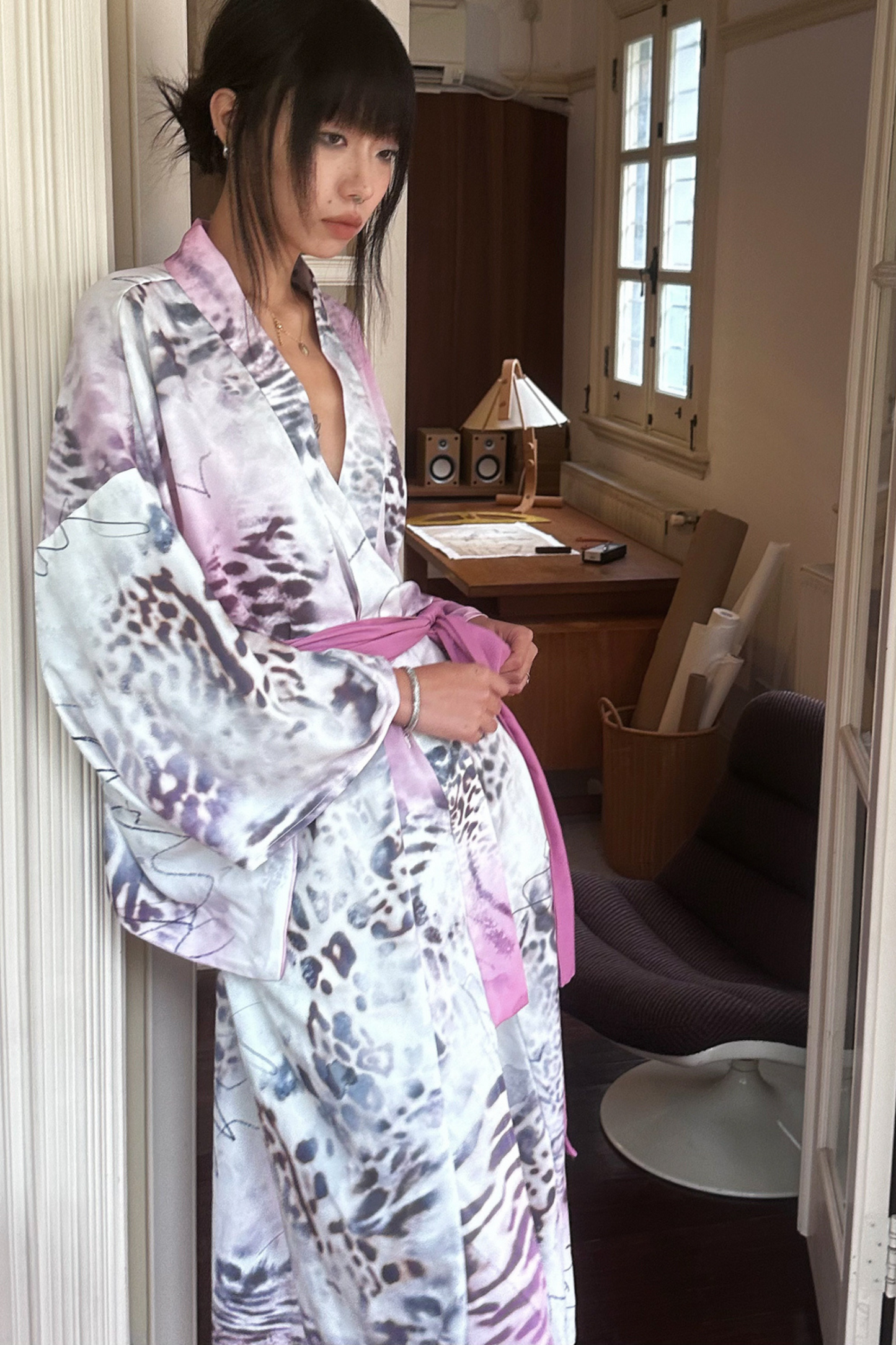 ヒョウ柄浴衣+リボン帯