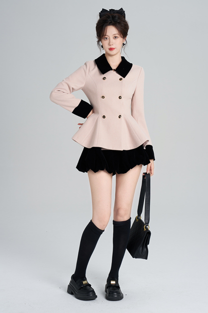 フレンチスイートピンクフレアコート+スカート