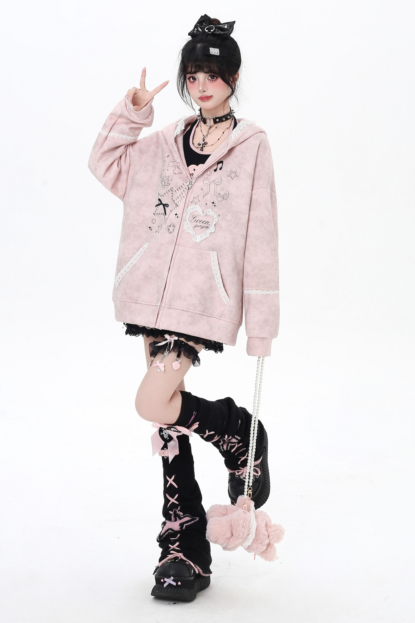 レースバニーフードルーズパーカー