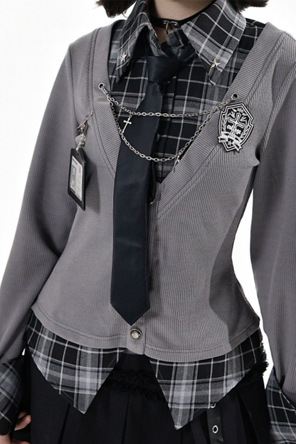 カレッジロールアップシャツ+スカート+ネクタイ