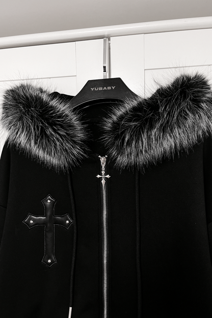 ゴシックリトルデビルポイントレザーフードパーカー