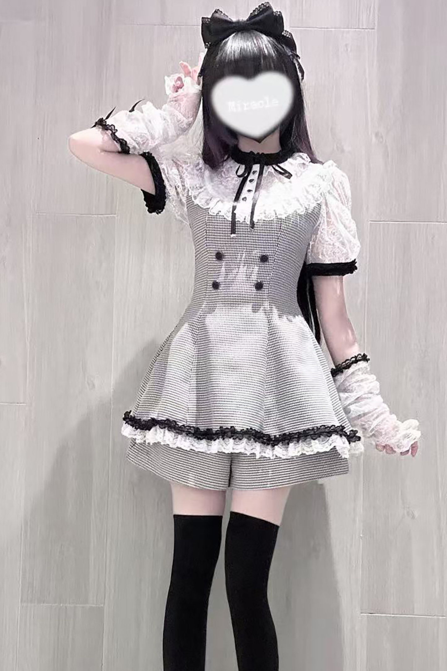 [3월 15일 예약마감] 깅엄 체크 다크 스위트 레이스 원피스 + 반바지