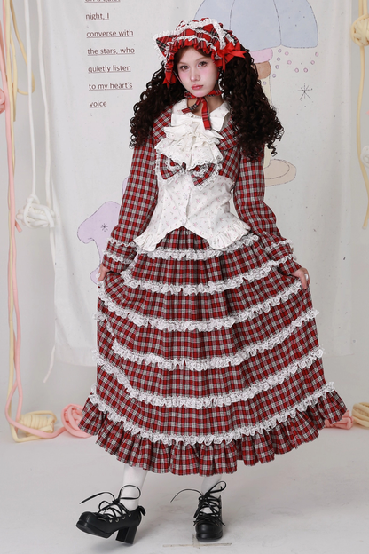 レッドチェックティアードロリータスカート