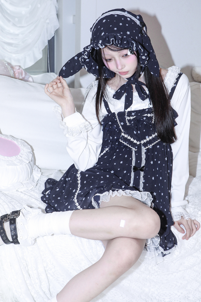 ドットシフォンサンドレス+ラビットハット