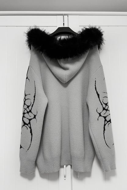 ゴシックファーフードルーズジップカーディガン