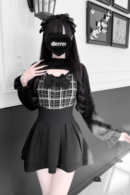 Ribbon Checked Open Chest Sweater