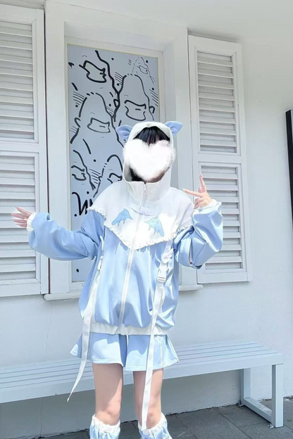 アクア天使サブカルチャーフードジャケット+パンツ+レッグカバー