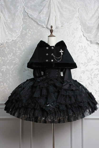 【12月8日予約締切】Black Mist Banquet ゴシックフーディーファーケープコート＋クロスチェーンブローチ