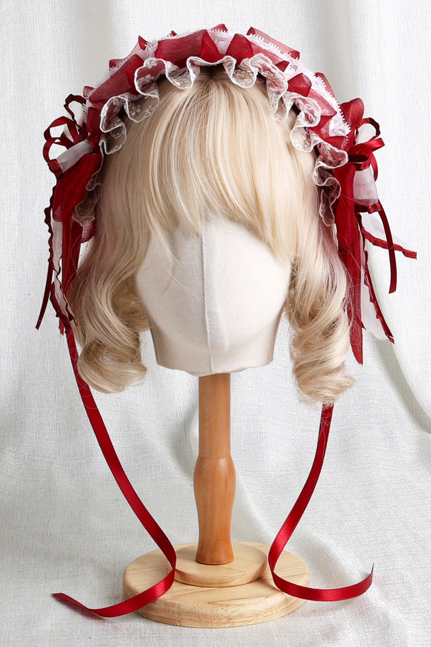 ローズレースロリータボンネット+ハット+ヘアバンド+クリップハット+クラウン