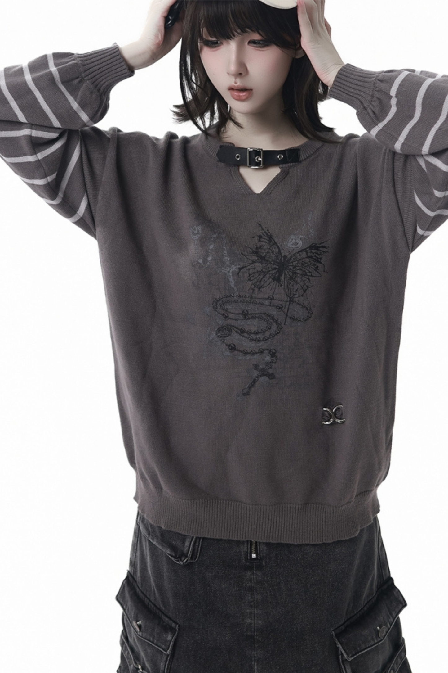 ストライプパッチワークデザインセーター