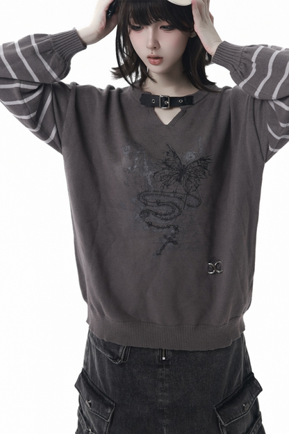 ストライプパッチワークデザインセーター