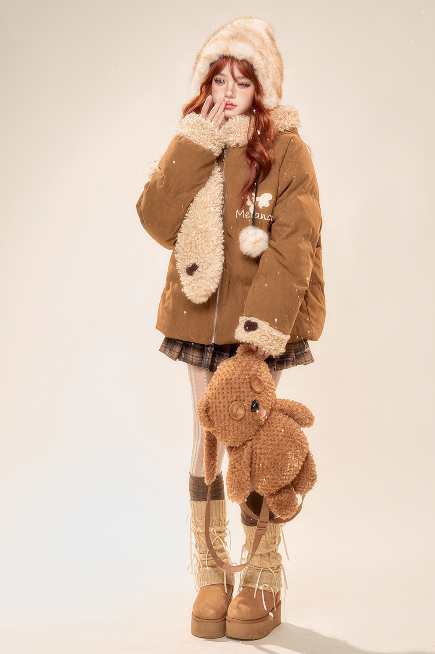 キャラメルマフィンウールフーデッドコート