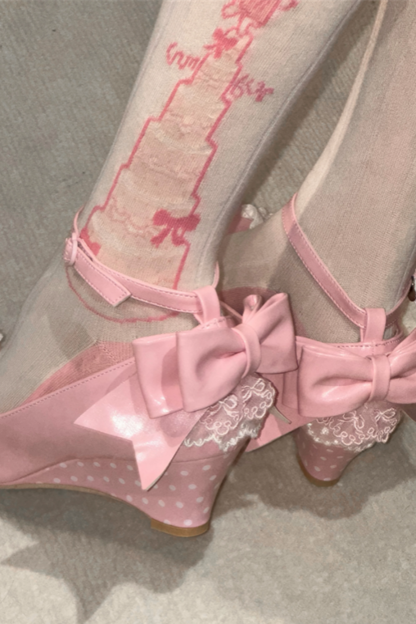 レトロドットハートロリータスイートシューズ