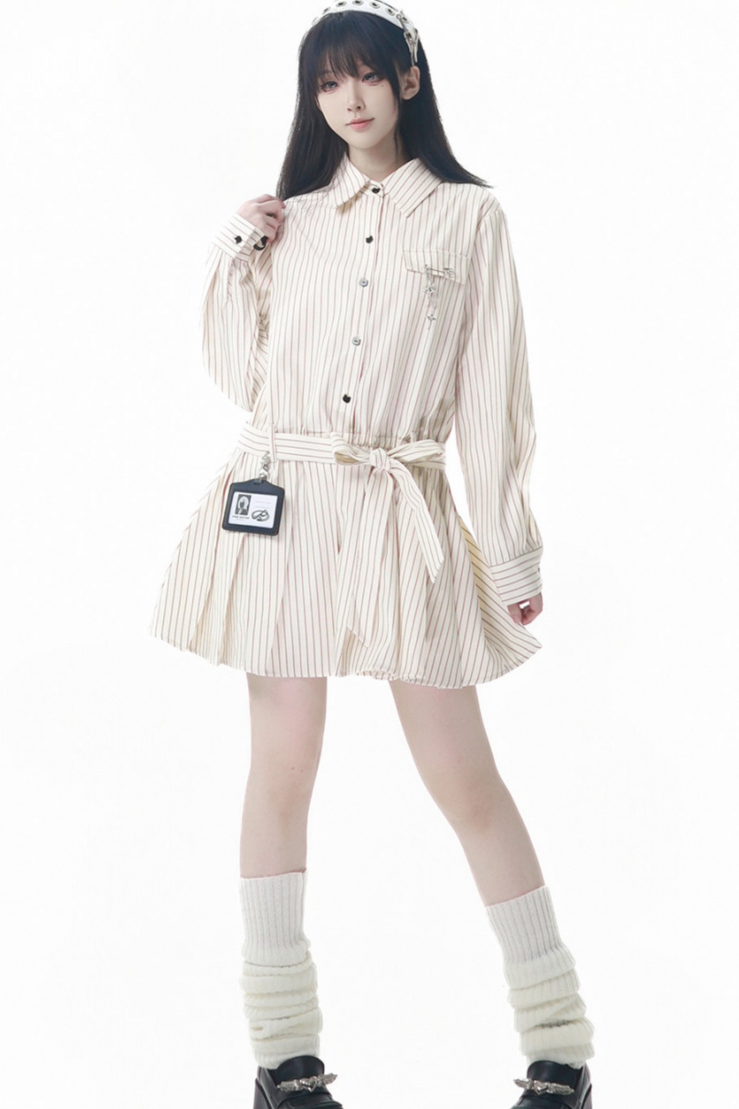 メープルトレンチコート+フードトップス+チェックスカート+シャツドレス