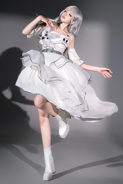 银色赛博朋克洛丽塔连衣裙+袖子+腰带