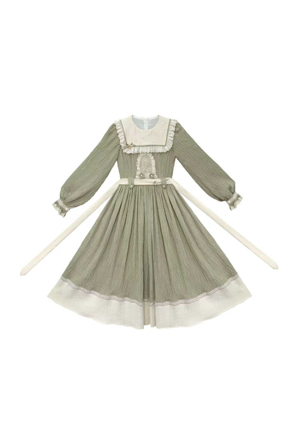 Retro Forest Elegant Dress + Belt + Badge