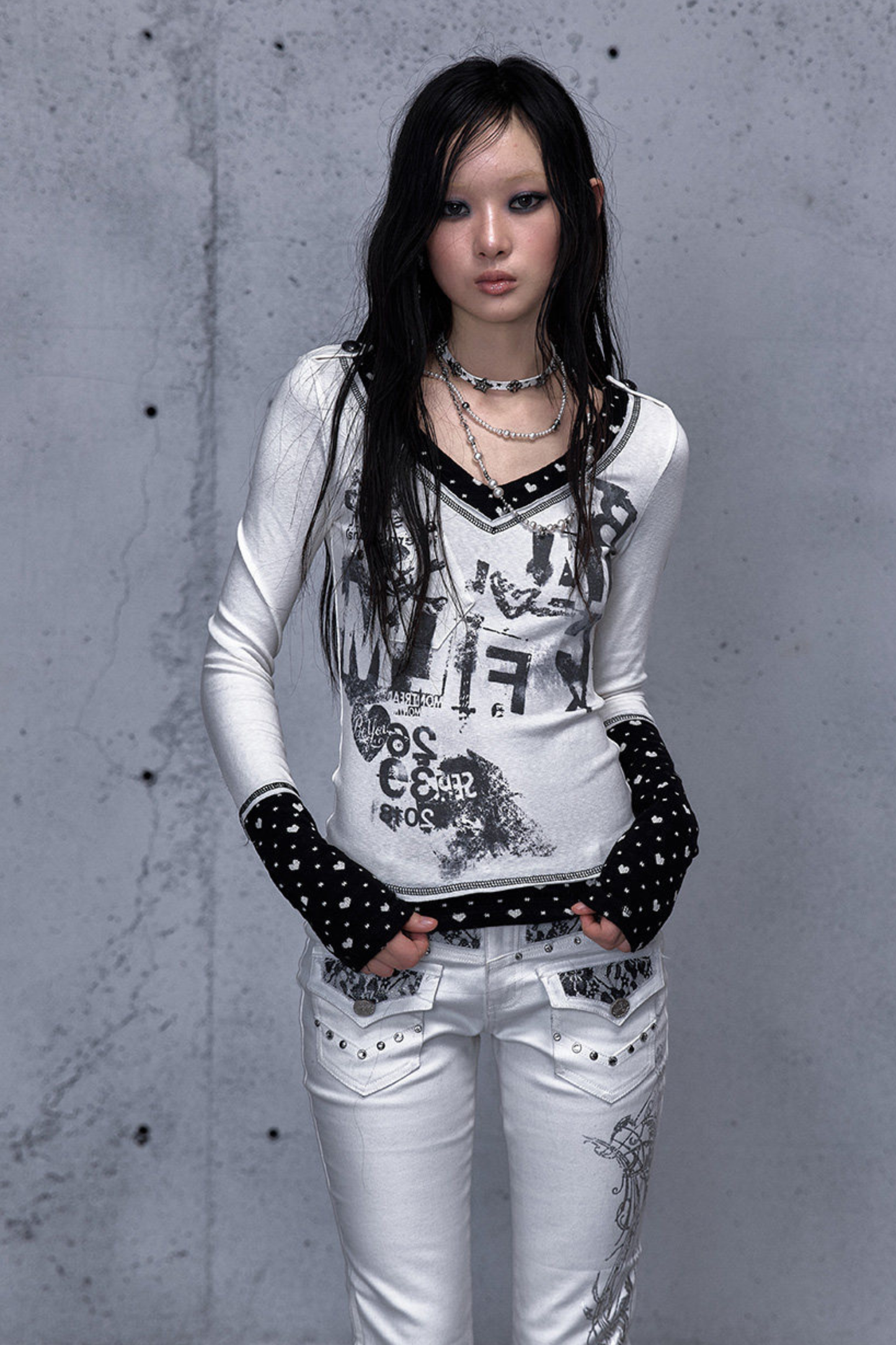 레트로 다크 패치워크 탑