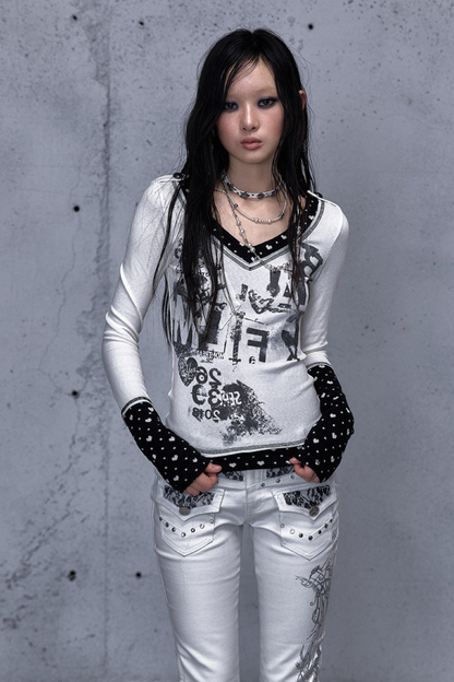 레트로 다크 패치워크 탑