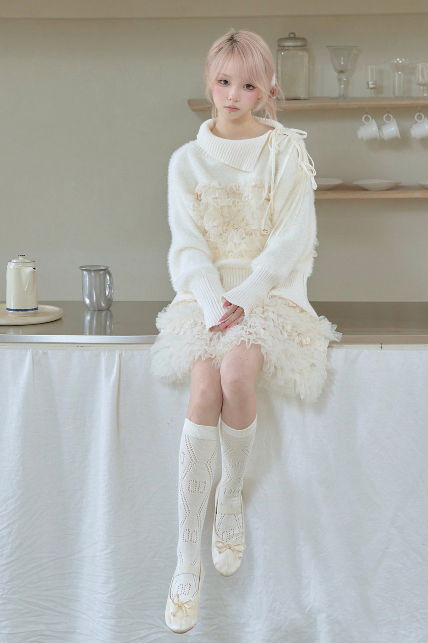Rose Pleated Lace Sweater