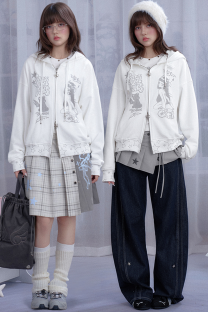 スターエンジェルウィンググラフィティプリントフードパーカー