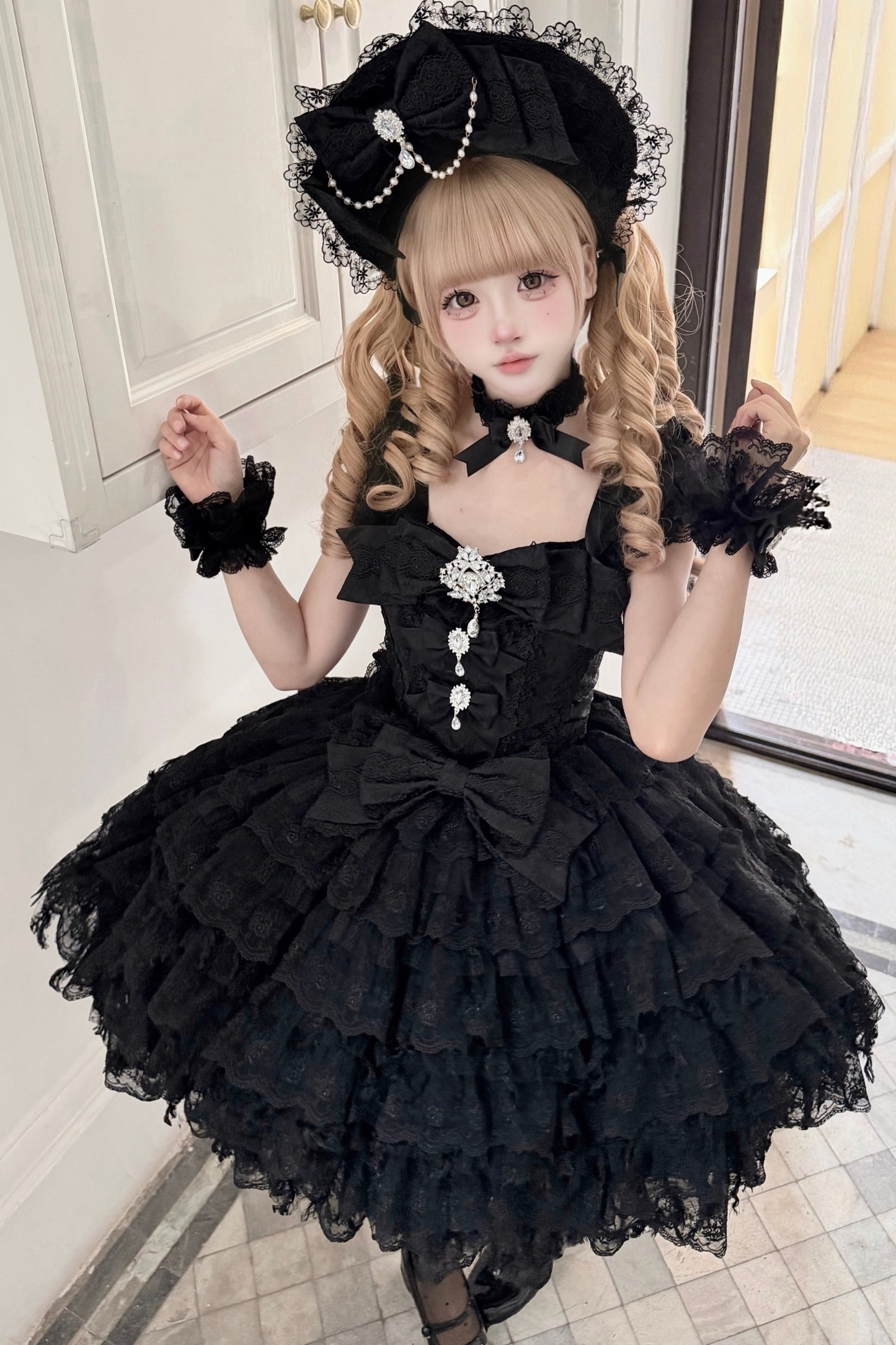 Sugar Chic Floral Lolita Dress + Necklace + Ribbon