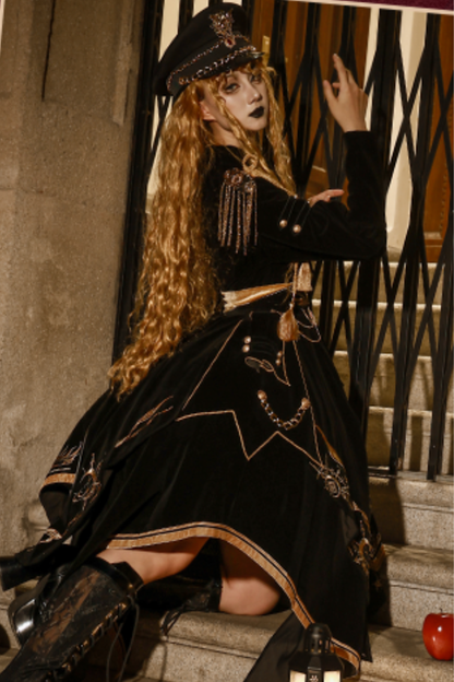 [Deadline for reservations: November 16] Holy army black gold embroidered military cape dress complete set + dress set