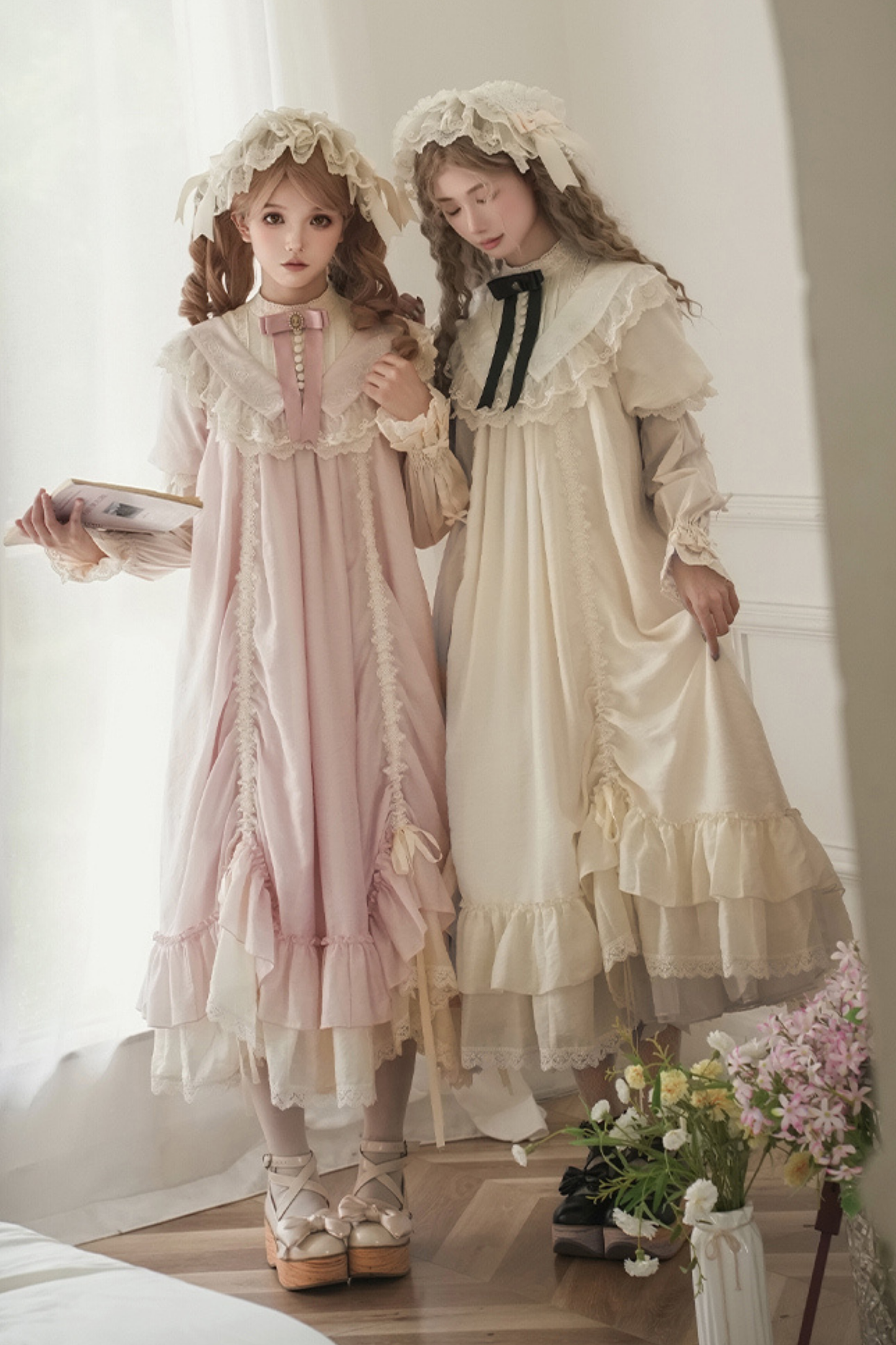 【予約商品】ローズフリルロリータドレス+ドレス＋ベルト＋ブローチ＋リボン＋ヘッドバンド＋スリーブ