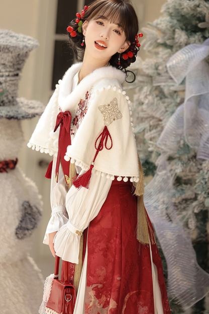 Retro china shawl + top + skirt