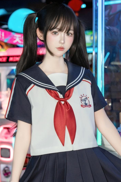 Subculture Sailor Top + Pleated Skirt + Hooded Jacket