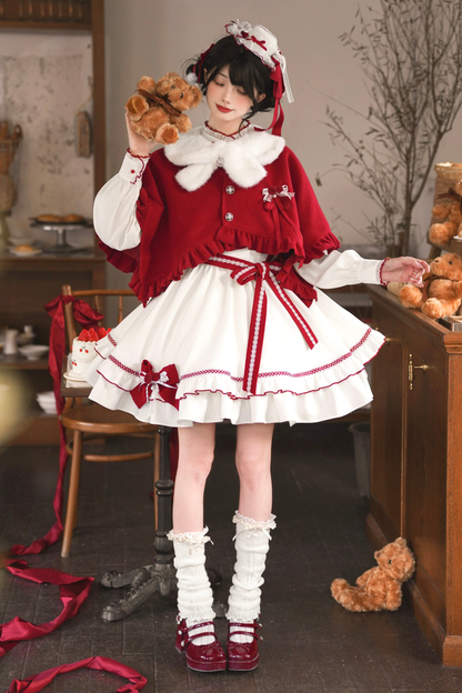 レッドウィッシュリボンドレス+ケープ