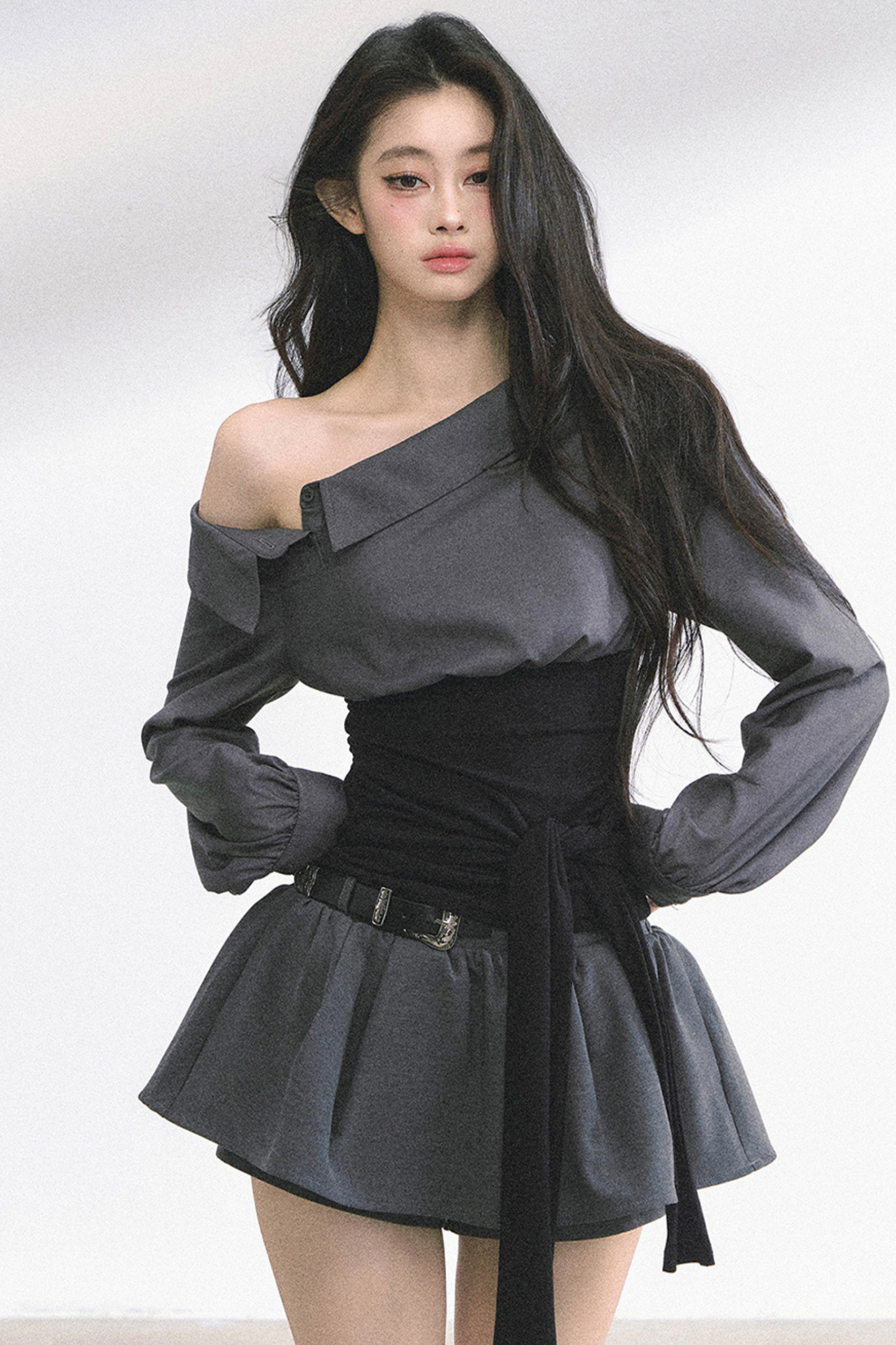 ウエストバンド付きワンショルダーシャツ