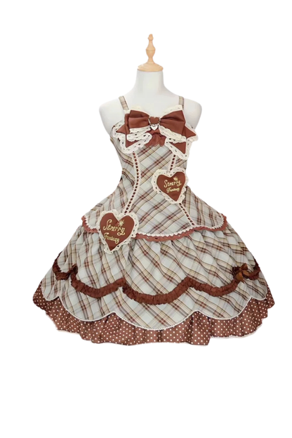 Check Sweet Girly Lolita Tiered Dress + Headband + Hairband