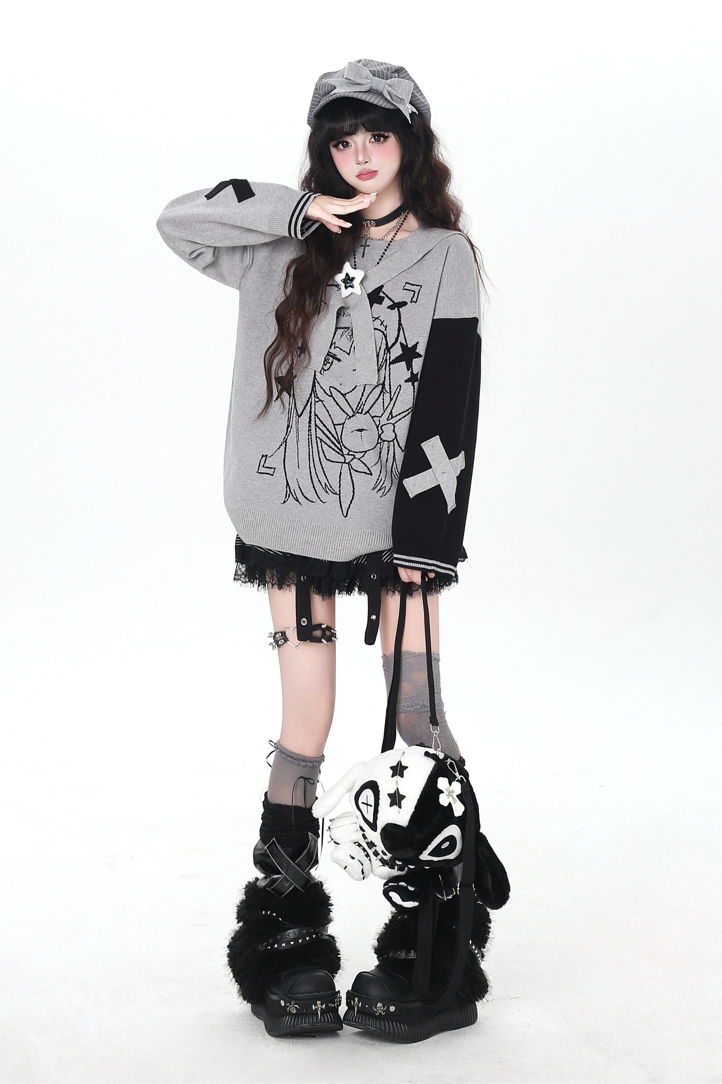 Rabbit Ear Bicolor Loose Sweater