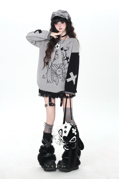 Rabbit Ear Bicolor Loose Sweater