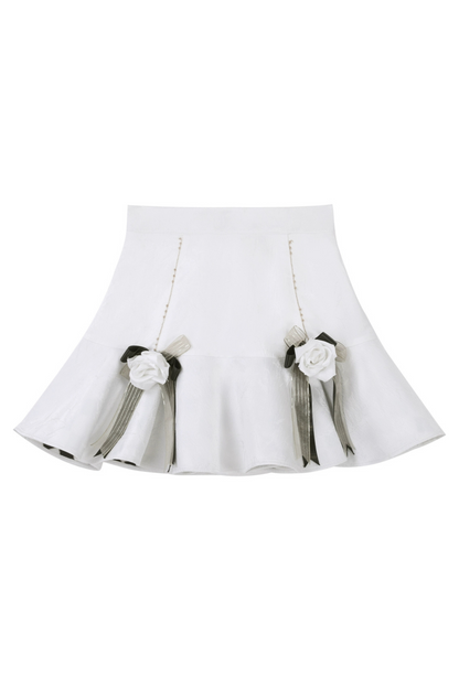 Elegant Flower Skirt + Frilly Top + Waist Belt