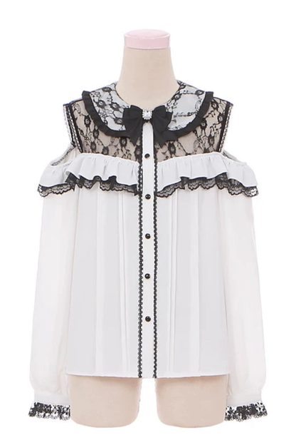 Schulterfreies Spitzenhemd + Rock