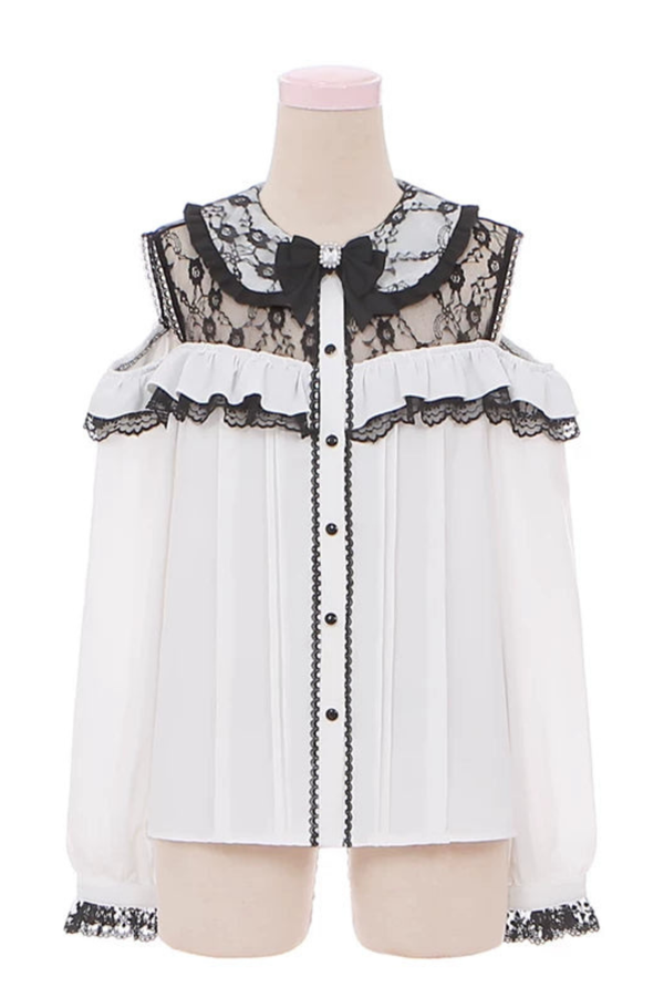 レースオフショルダーシャツ+スカート