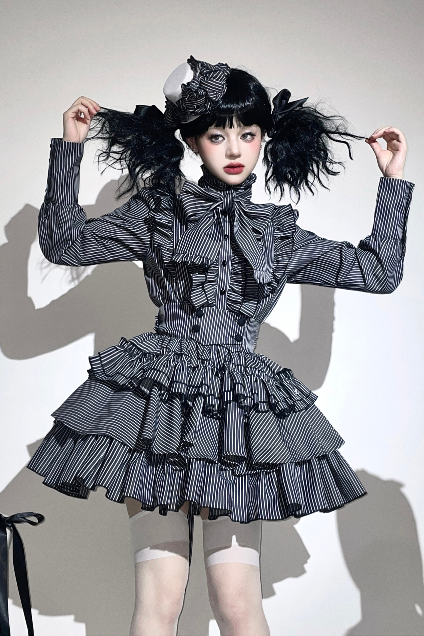 ストライプゴシックロリータシャツ+ケーキスカート