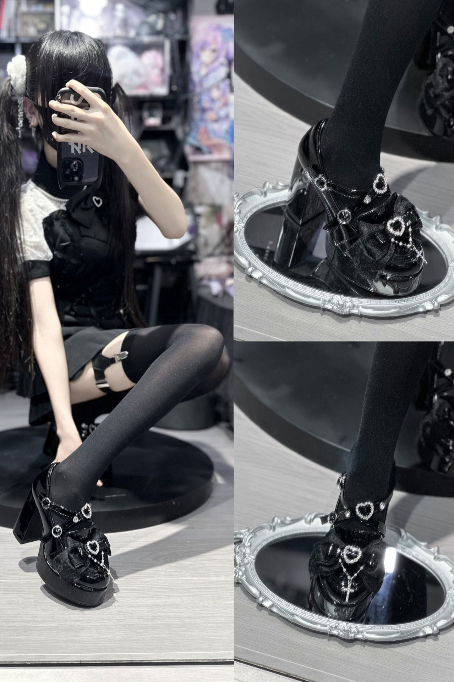 Stone heart ribbon platform shoes