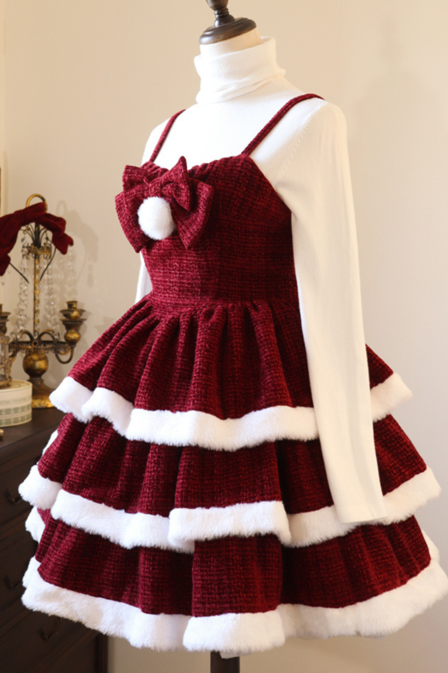 Sweet Carol Fur Suspender Dress + Cape + Top + Pannier + Hair Accessory