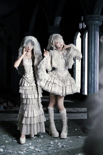 ゴシックロリータスカート+コルセット+ベール+ネックレス+ウエストチェーン