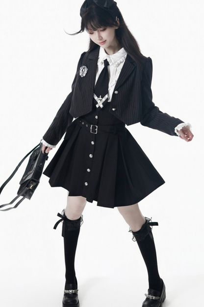 College Jacket + Suskirt + Blouse + Tie