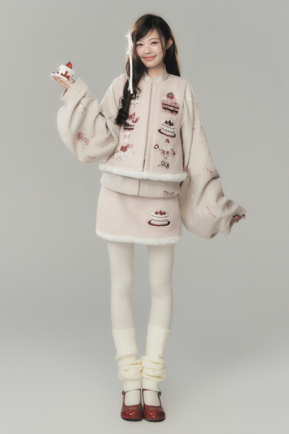 ストロベリーケーキプレッピースタイルベスト+トップス+スカート